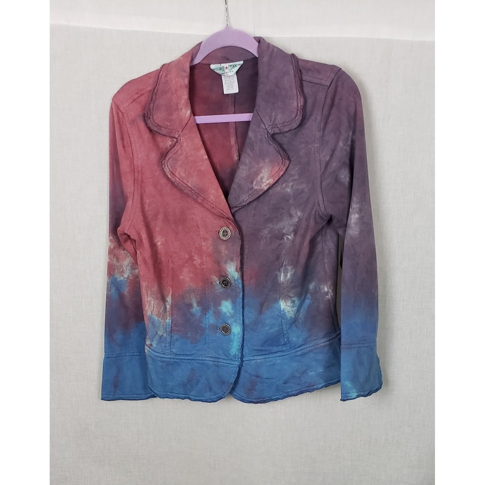 Hard Tail Forever Tie Dye Blazer‎ Jacket Multicolor Cotton L Casual Boho USA Y2K